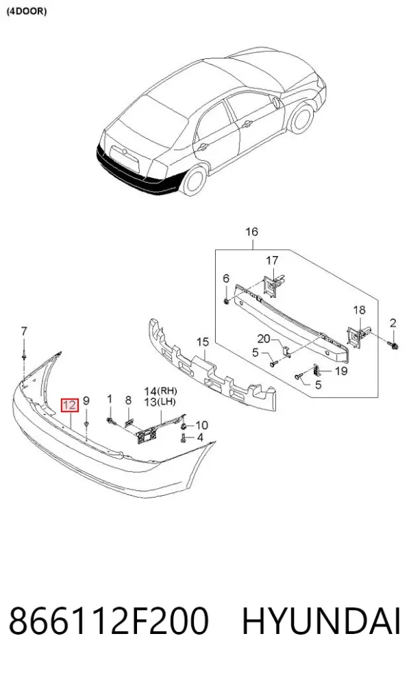 Zderzak tylny 866112F200 Hyundai/Kia