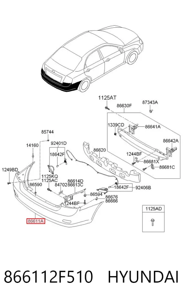 Zderzak tylny 866112F510 Hyundai/Kia