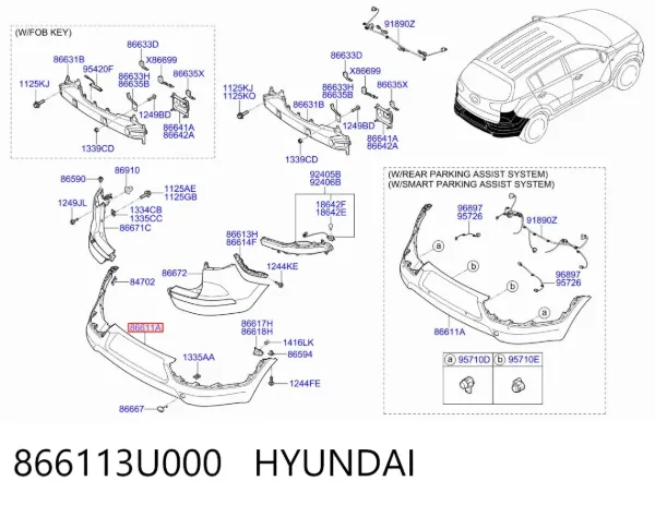 Zderzak tylny 866113U000 Hyundai/Kia