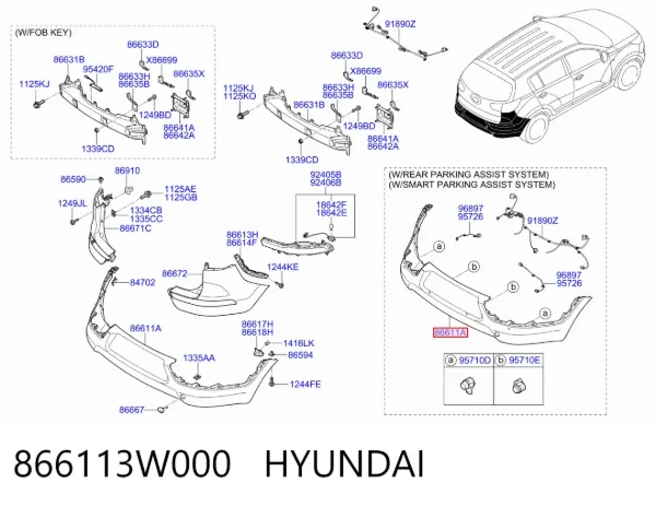 Zderzak tylny 866113W000 Hyundai/Kia