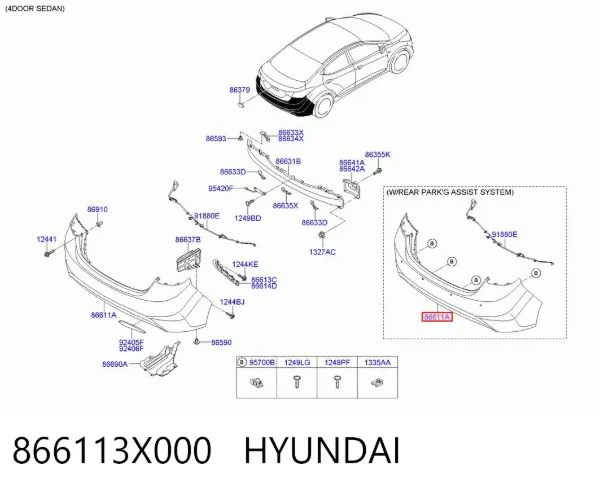 Zderzak tylny 866113X000 Hyundai/Kia