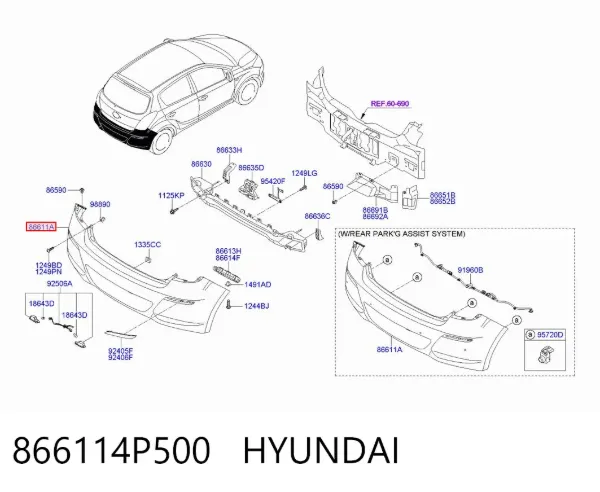 Zderzak tylny 866114P500 Hyundai/Kia
