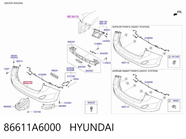 Zderzak tylny 86611A6000 Hyundai/Kia