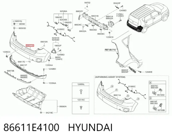 Zderzak tylny, góna część 86611E4100 Hyundai/Kia
