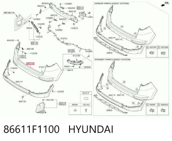 Zderzak tylny, góna część 86611F1100 Hyundai/Kia