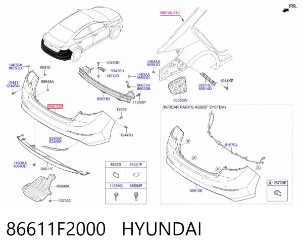 Zderzak tylny 86611F2000 Hyundai/Kia