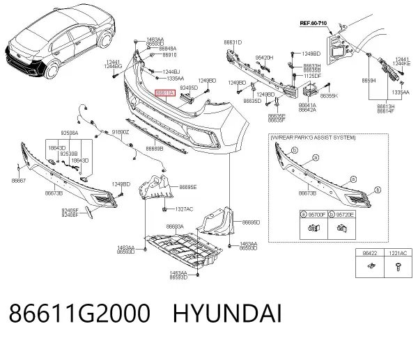 Zderzak tylny 86611G2000 Hyundai/Kia