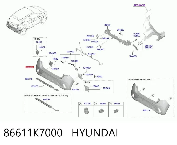 Zderzak tylny 86611K7000 Hyundai/Kia