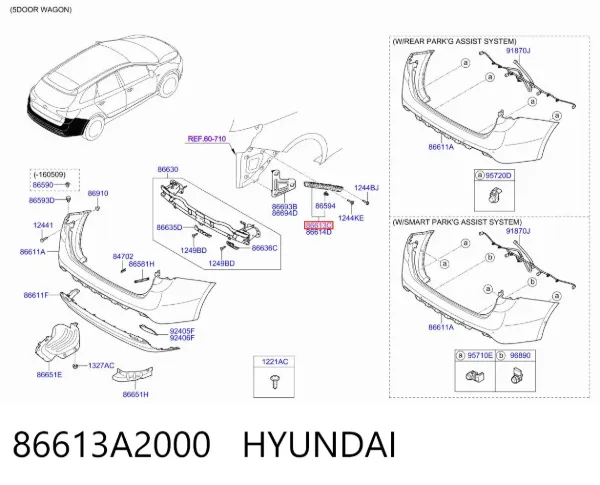 Wspornik zderzaka tylnego lewy 86613A2000 Hyundai/Kia