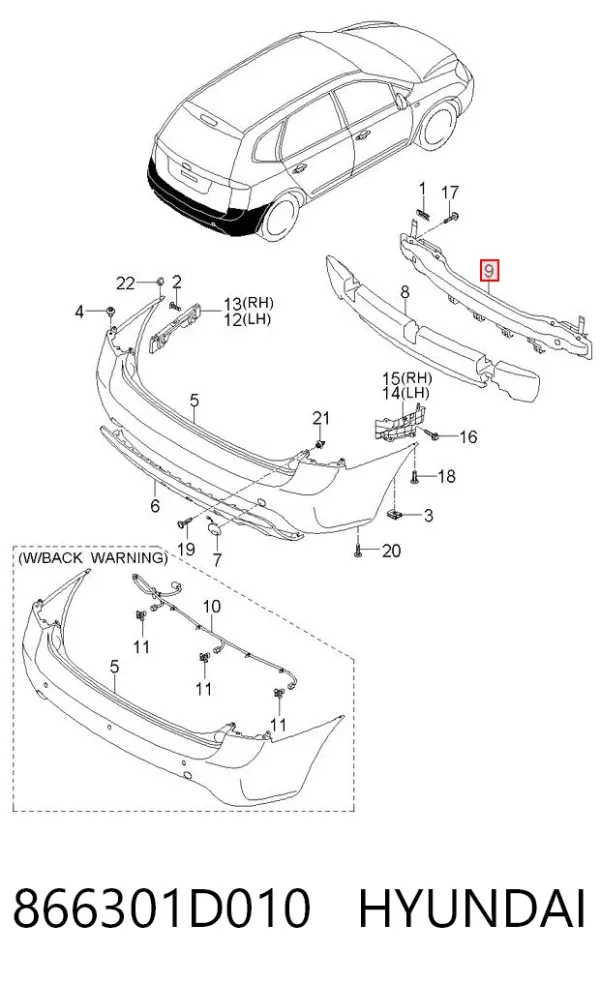 Wzmocnienie zderzaka tylnego 866301D010 Hyundai/Kia