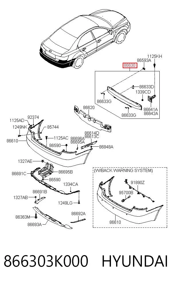 Wzmocnienie zderzaka tylnego 866303K000 Hyundai/Kia