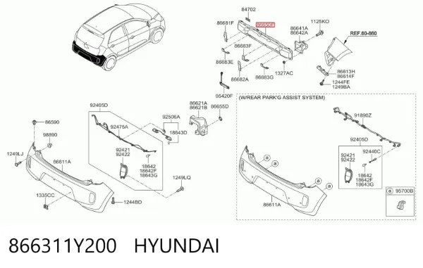 Wzmocnienie zderzaka tylnego 866311Y200 Hyundai/Kia