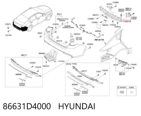 Wzmocnienie zderzaka tylnego 86631D4000 Hyundai/Kia