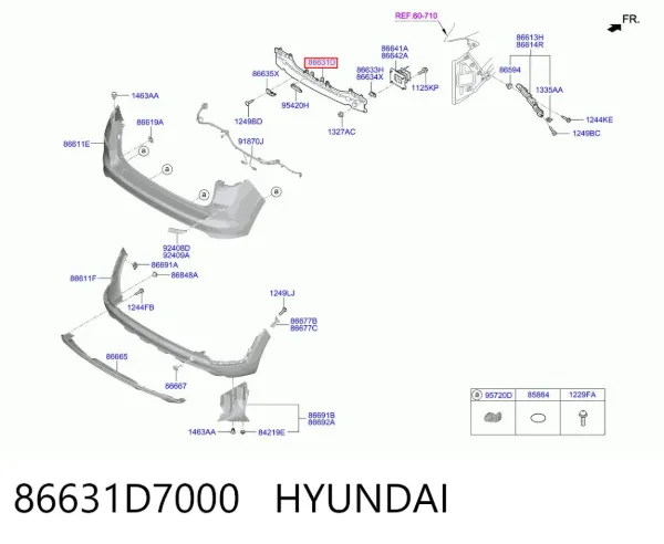Wzmocnienie zderzaka tylnego 86631D7000 Hyundai/Kia