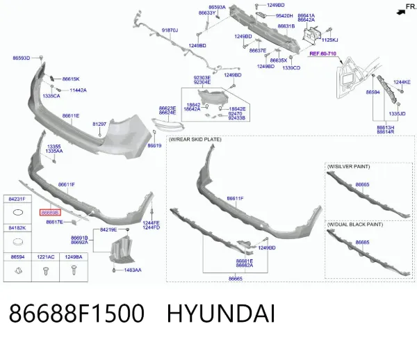 Listwa ochronna zderzaka tylnego środkowa 86688F1500 Hyundai/Kia
