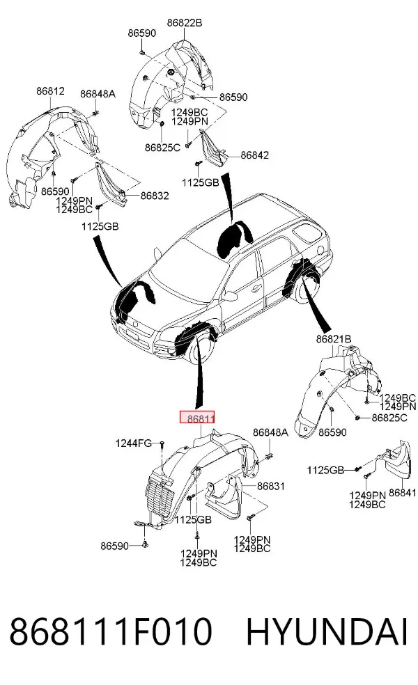 Nadkole błotnika przedniego lewe 868111F010 Hyundai/Kia