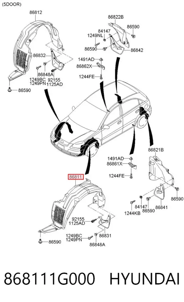 Nadkole błotnika przedniego lewe 868111G000 Hyundai/Kia