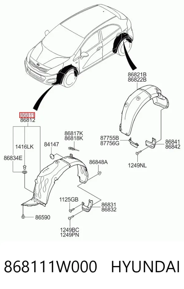 Nadkole błotnika przedniego lewe 868111W000 Hyundai/Kia