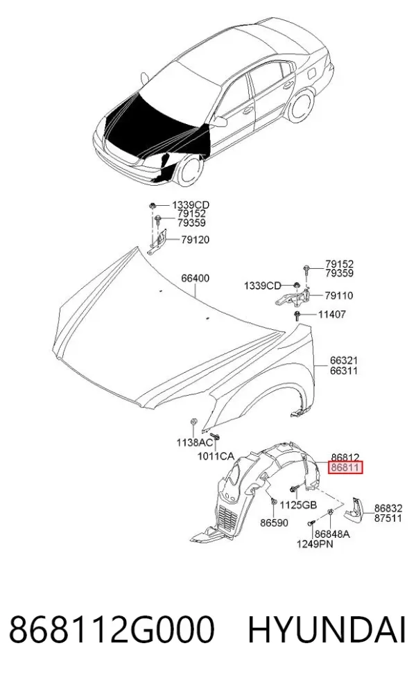 Nadkole błotnika przedniego lewe 868112G000 Hyundai/Kia