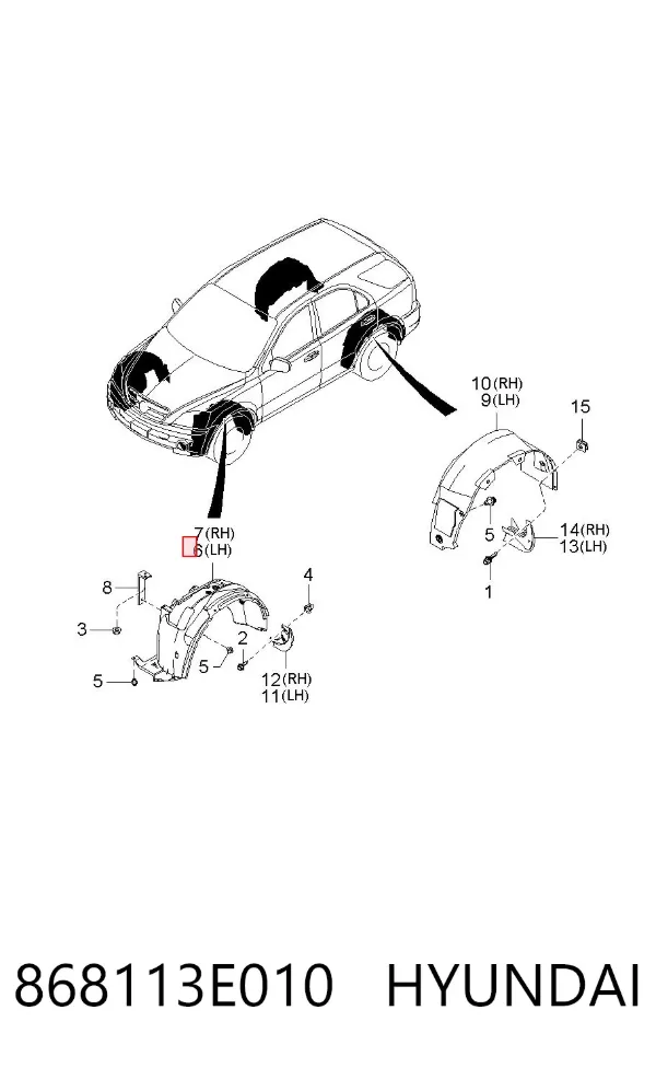 Nadkole błotnika przedniego lewe 868113E010 Hyundai/Kia