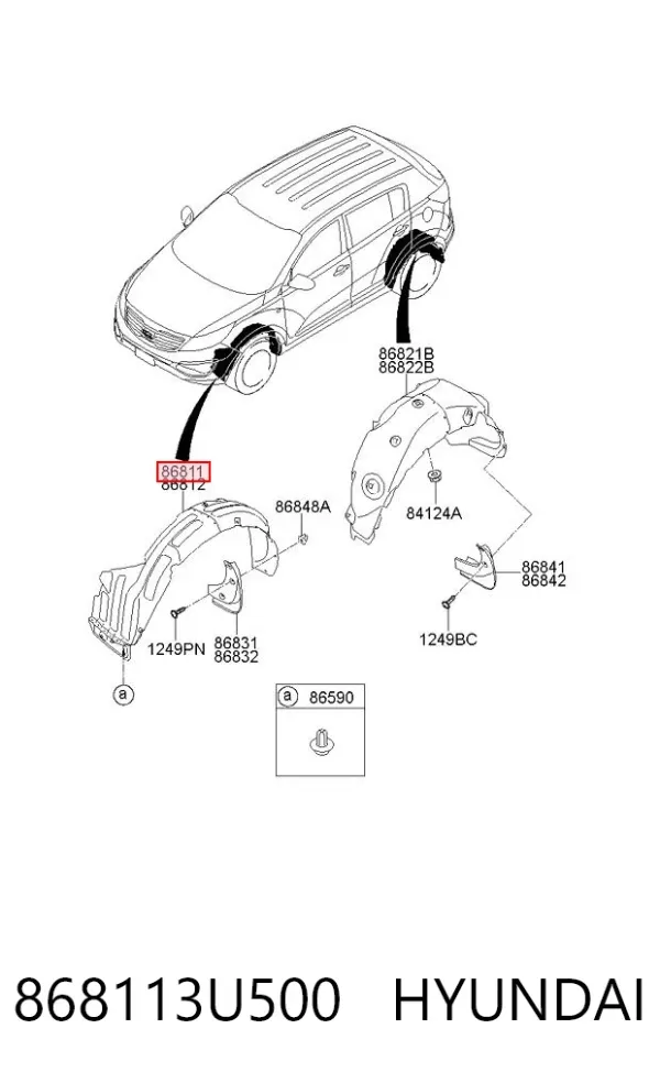 Nadkole błotnika przedniego lewe przednie 868113U500 Hyundai/Kia
