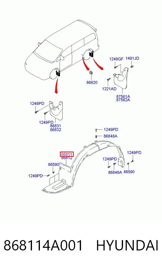 Nadkole błotnika przedniego lewe 868114A001 Hyundai/Kia