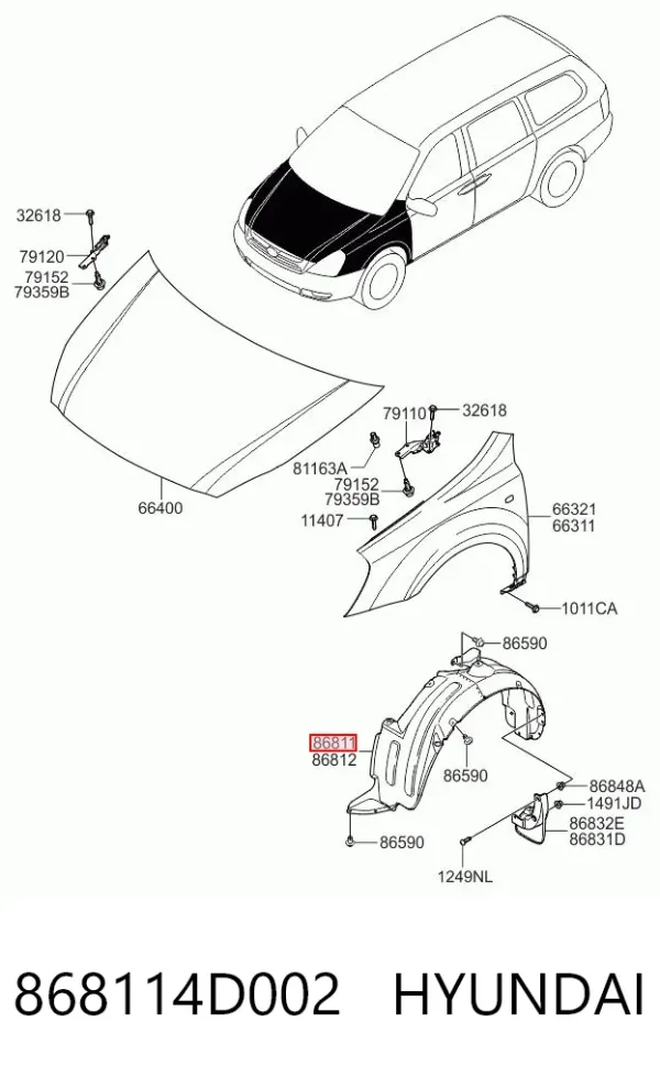 Nadkole błotnika przedniego lewe 868114D002 Hyundai/Kia