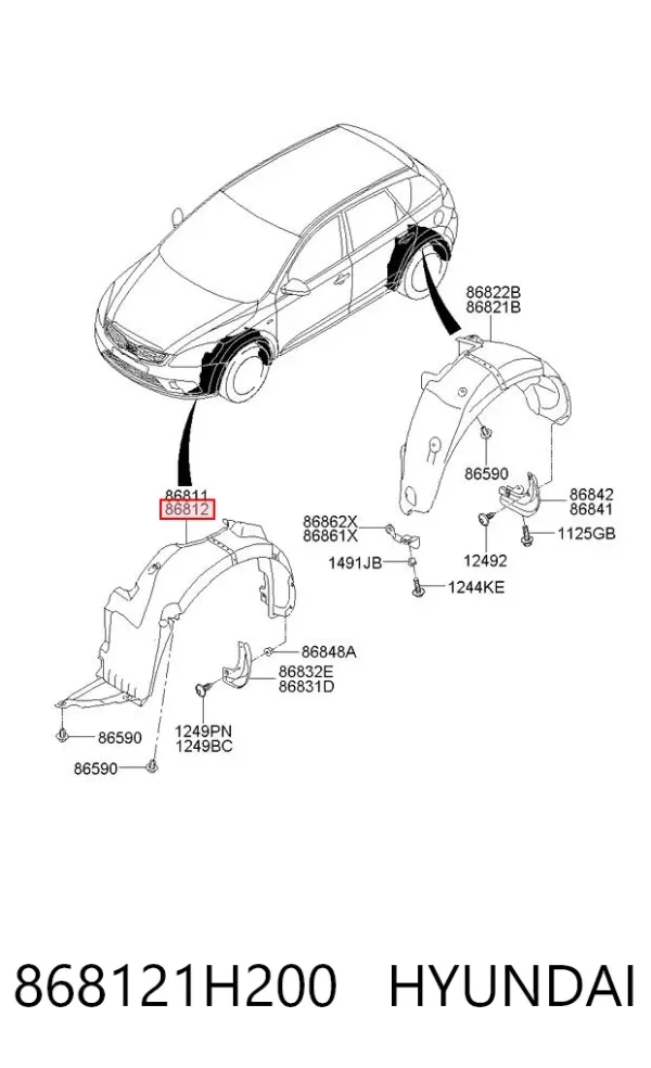 Nadkole błotnika przedniego prawe 868121H200 Hyundai/Kia