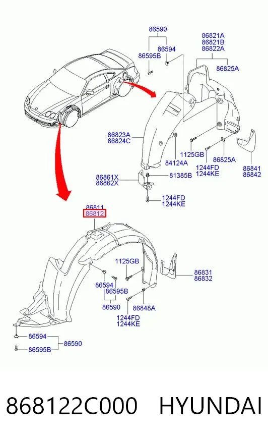 Nadkole błotnika przedniego prawe 868122C000 Hyundai/Kia
