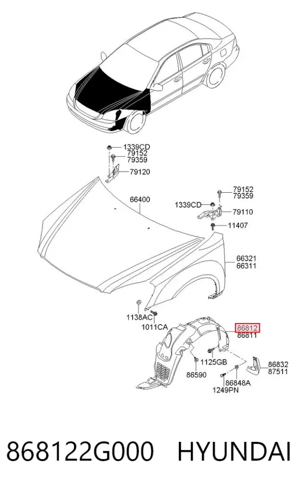 Nadkole błotnika przedniego prawe 868122G000 Hyundai/Kia