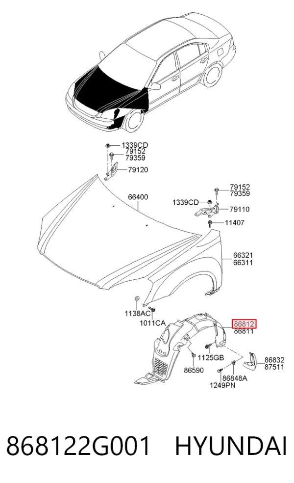 Nadkole błotnika przedniego prawe 868122G001 Hyundai/Kia