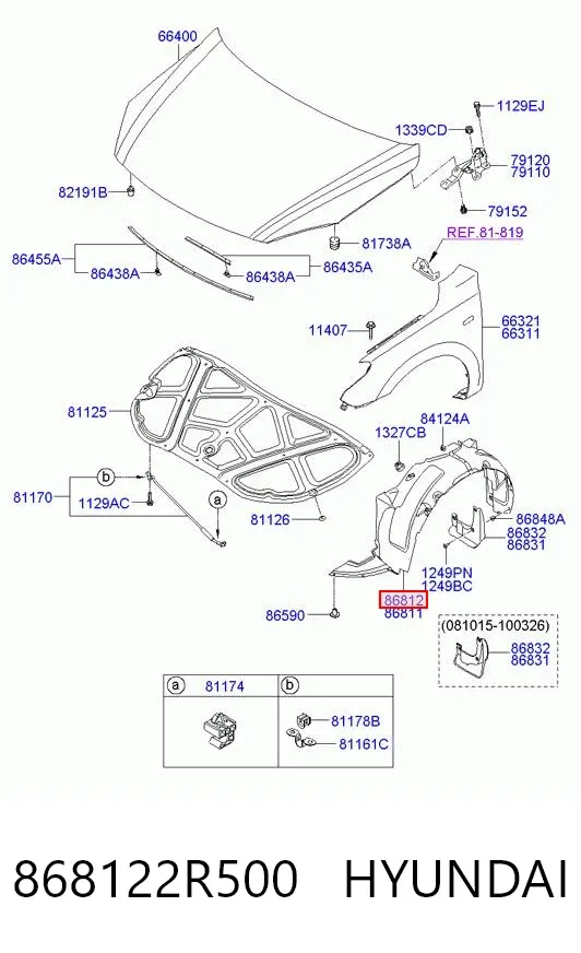 Nadkole błotnika przedniego prawe 868122R500 Hyundai/Kia