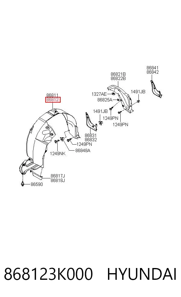 Nadkole błotnika przedniego prawe 868123K000 Hyundai/Kia