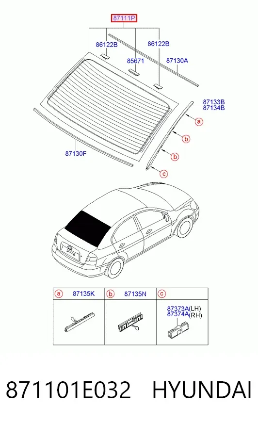 Szyba tylna 871101E032 Hyundai/Kia