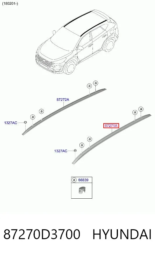 Reling dachu lewy 87270D3700 Hyundai/Kia