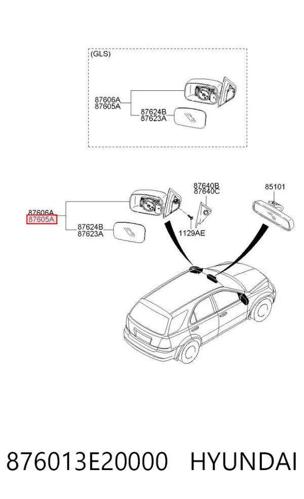 Lusterko wsteczne lewe 876013E20000 Hyundai/Kia