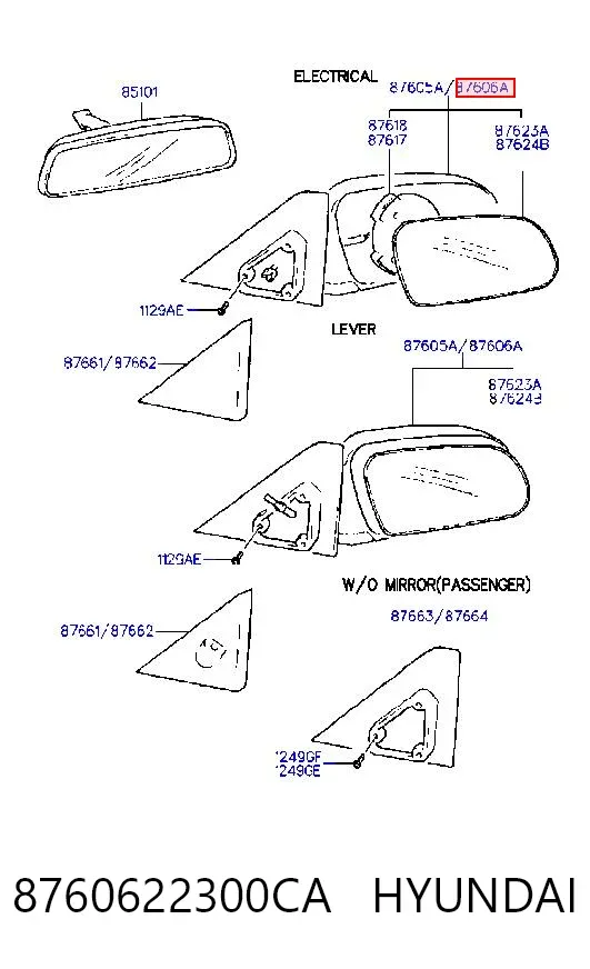 Lusterko wsteczne prawe Hyundai Accent I