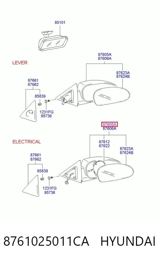 Lusterko wsteczne lewe 8761025011CA Hyundai/Kia