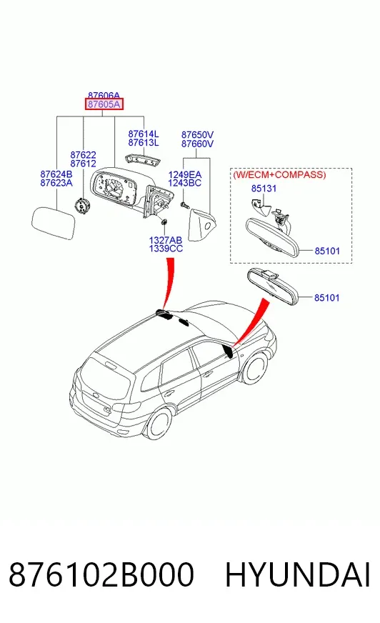 Lusterko wsteczne lewe 876102B000 Hyundai/Kia