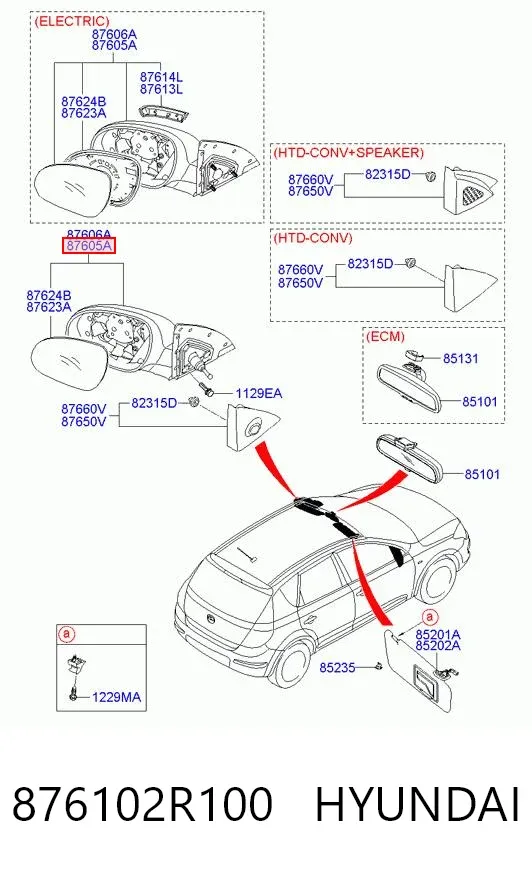 Lusterko wsteczne lewe 876102R100 Hyundai/Kia
