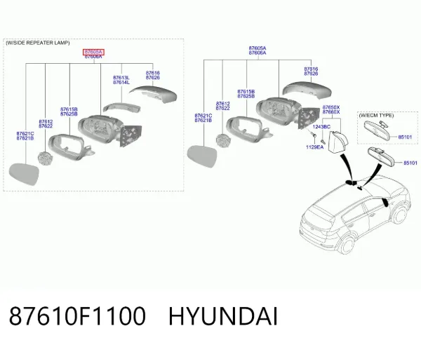 Lusterko wsteczne lewe 87610F1100 Hyundai/Kia
