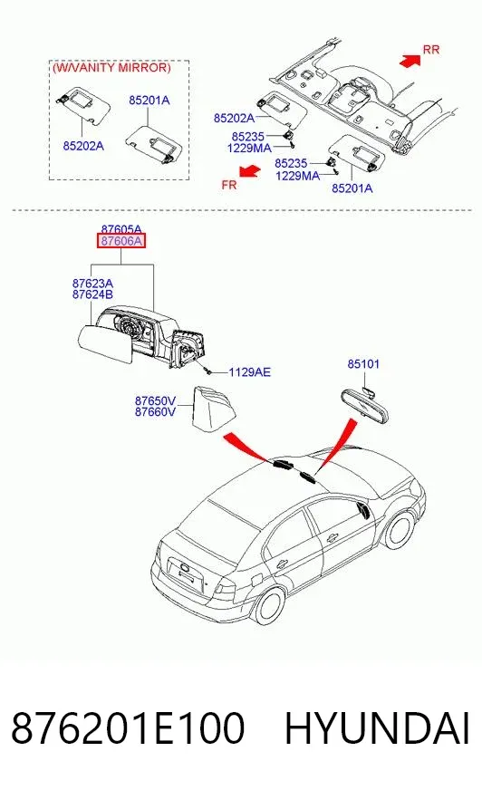 Lusterko wsteczne prawe 876201E100 Hyundai/Kia
