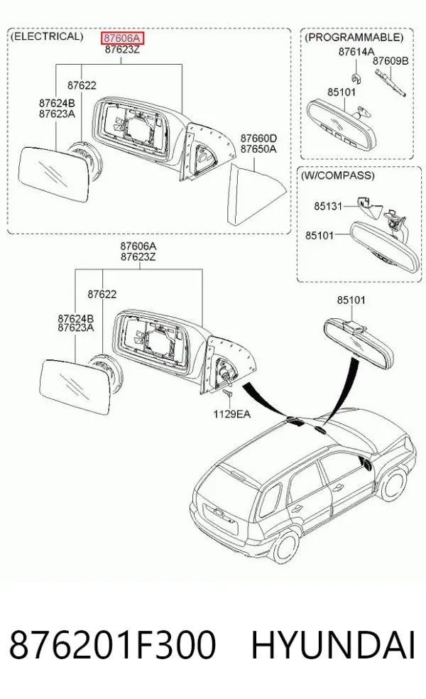 Lusterko wsteczne prawe 876201F300 Hyundai/Kia