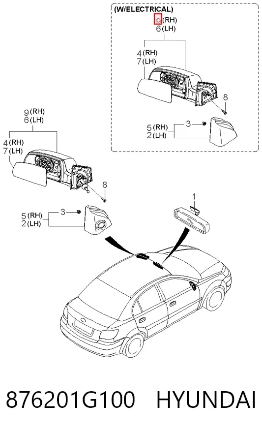 Lusterko wsteczne prawe 876201G100 Hyundai/Kia