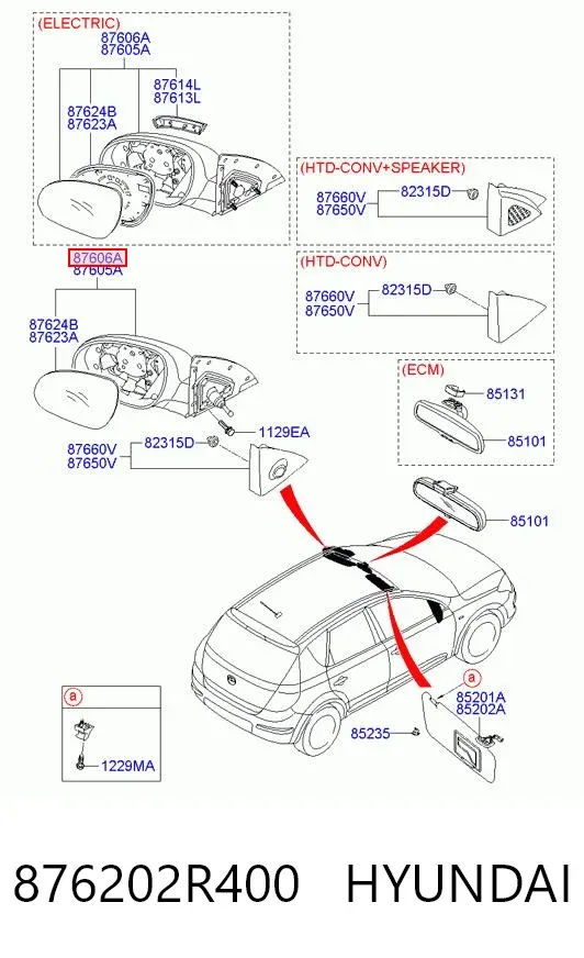Lusterko wsteczne prawe 876202R400 Hyundai/Kia