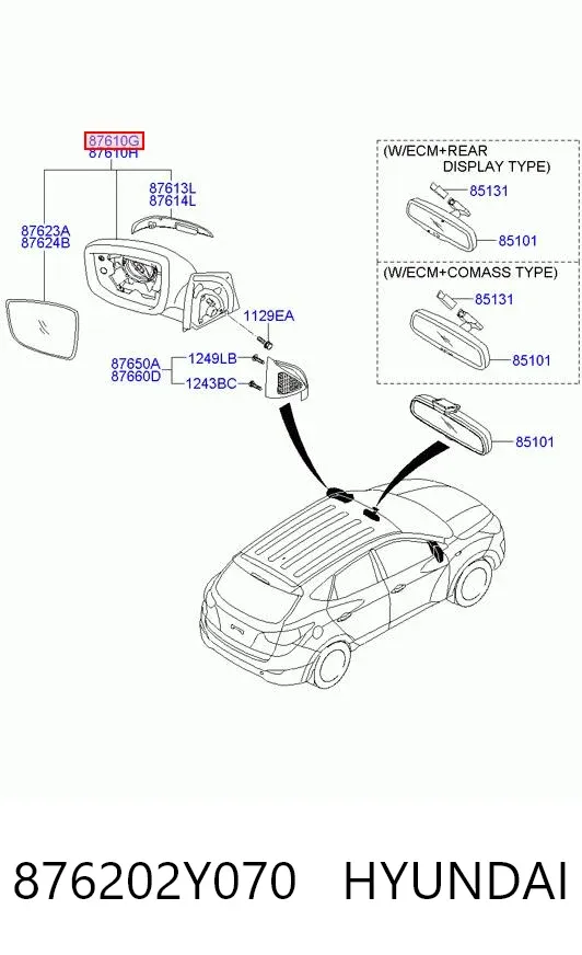 Lusterko wsteczne prawe 876202Y070 Hyundai/Kia