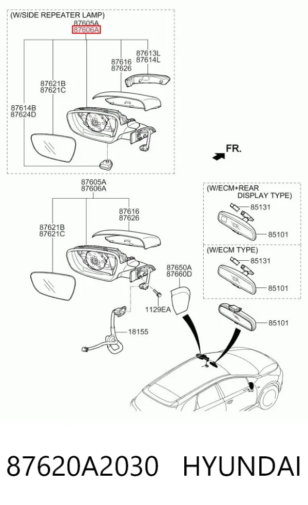 Lusterko wsteczne prawe 87620A2030 Hyundai/Kia