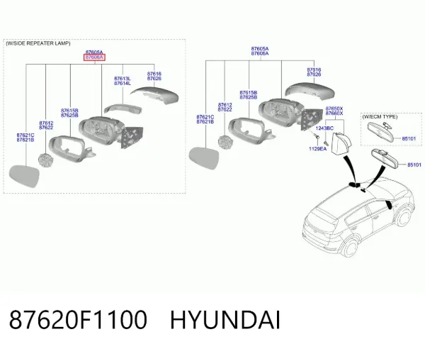 Lusterko wsteczne prawe 87620F1100 Hyundai/Kia