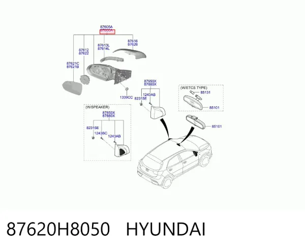Lusterko wsteczne prawe 87620H8050 Hyundai/Kia