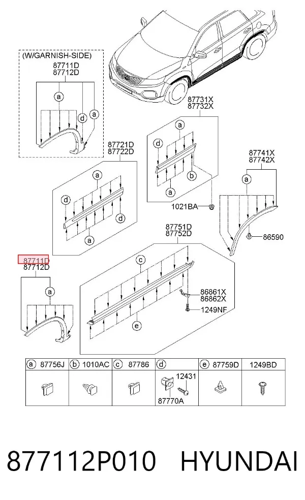 Listwa ochronna błotnika przedniego lewego 877112P010 Hyundai/Kia